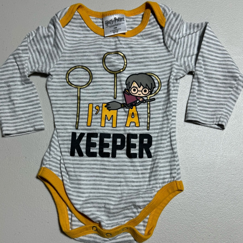 Harry Potter Striped Baby Onesie - Gray and Yellow